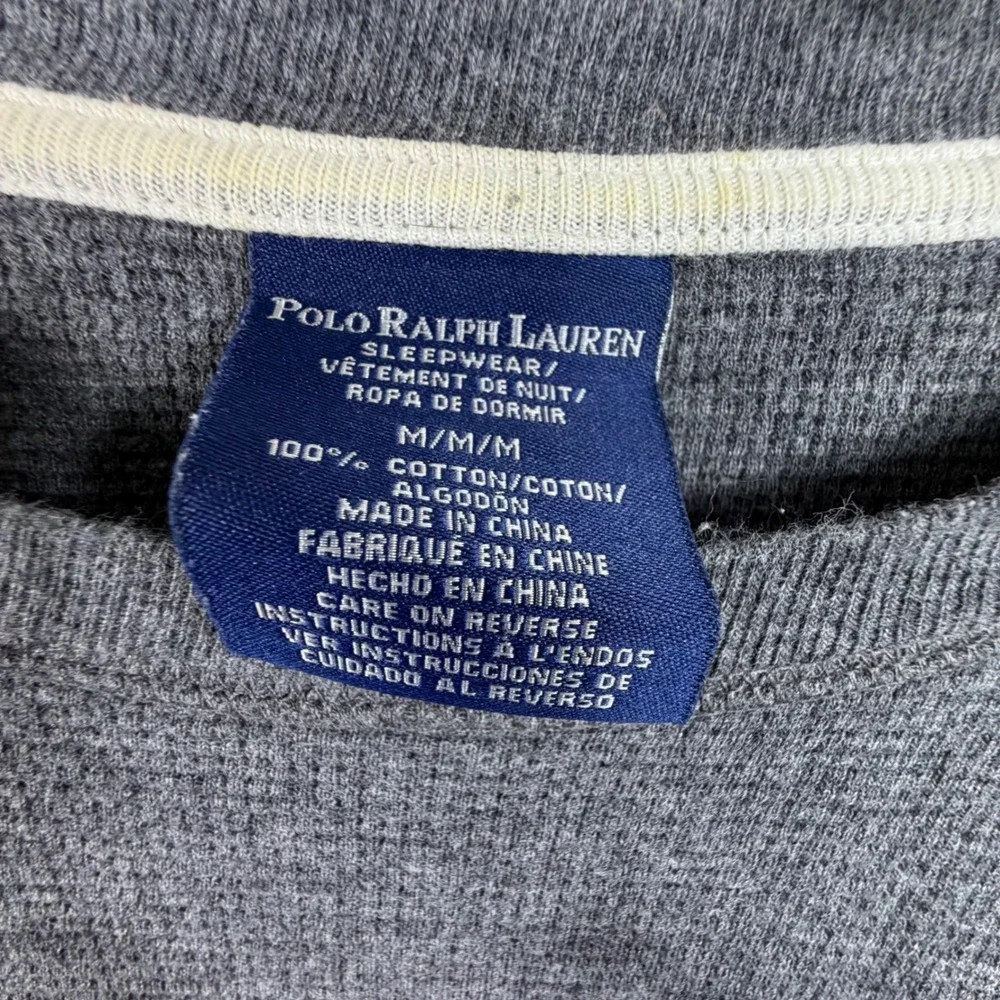 Polo Ralph Lauren Mens Waffle Knit Thermal Long Sleeve Shirt Charcoal Grey Logo